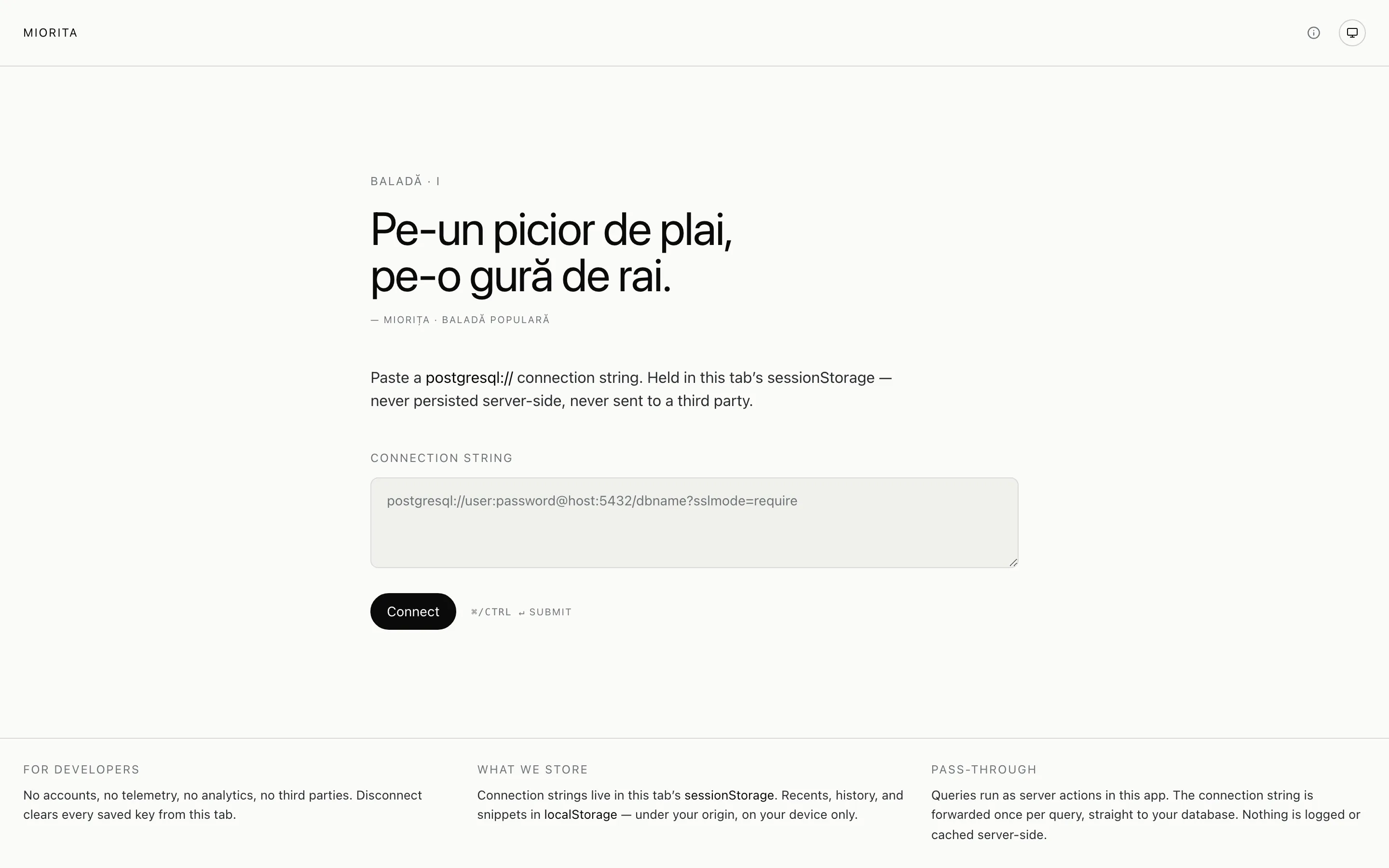 Miorita — Postgres in the browser